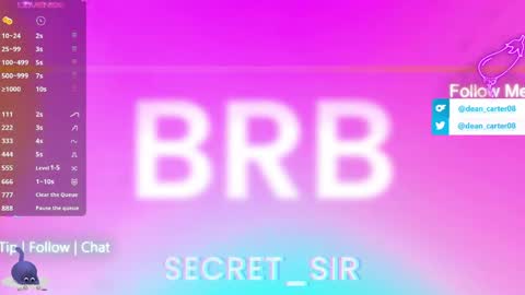 Snapshot of secret_sir chatting on May 17, 2026, 11:23 pm Dean Carter online show from May 17, 2026, 11:23 pm